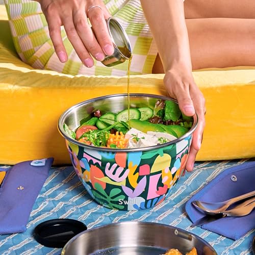 S’well Stainless Steel 64oz Salad Bowl Kit, Paper Cutouts Design, Includes 2oz Mini Canister and Removable Tray, Leakproof, Easy to Clean, Dishwasher Safe - color: Paper Cutouts, size: 64oz