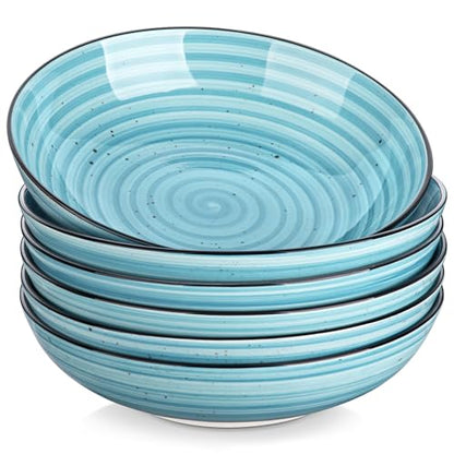 vancasso Bonbon Pasta Bowls Set of 6, 38 Oz Ceramic Salad Bowls, Wide and Shallow Bowls Set, Large Serving Bowls for Kitchen, Blue - color: Blue, size: 38 Oz