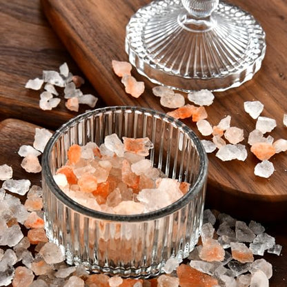 Crystal Glass Salt Cellar with Lid – 7oz Clear Salt Box Salt and Pepper bowls, Salt Container Holder for Kitchen, glass Storage jars for Candies, Sugar, Decorative Kitchen & Dining Table Essential