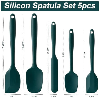 Silicone Spatula Set,5 Piece Food Grade Rubber Spatulas,Dark Green | Spatulas Silicone Heat Resistant for Baking,Cooking,and Mixing High Heat Resistant Non Stick Dishwasher Safe BPA-Free - color: Dark Green