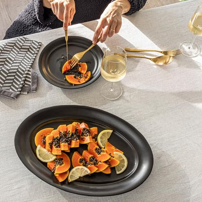 over&back Rim Stoneware Serving Platter - Elegant 1-Piece Oval Serving Platter to Complete Your Kitchen Set - 16" L x 10.8" W Semi-Matte Black - color: Black