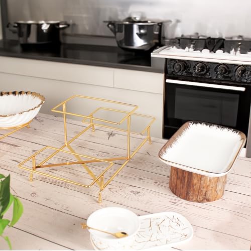 Three-Tier Ceramic Plate Rack - A Foldable Gold-Rimmed Plate Rack with Three 10.6-inch Gold-Rimmed Plates for displaying Food, Fruit, Desserts, and Serving Guests. - color: 3-tier 10.6 Inch Serving Rack