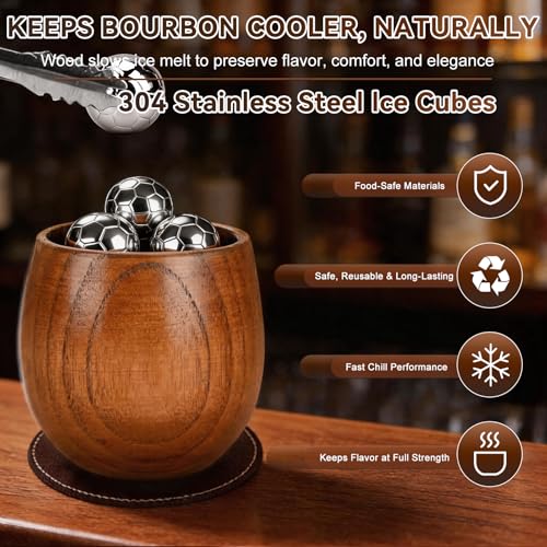 Charred Wooden Bourbon Drinking Glass Wooden Whiskey Glasses Set of 2 Complete Whiskey Gift Set Old Fashioned Glass Bourbon Gifts for Men (2 Pack Soccer) - style: 2 Pack Soccer