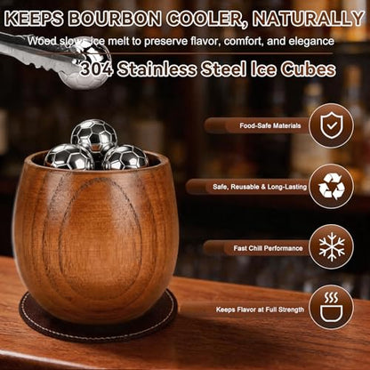 Charred Wooden Bourbon Drinking Glass Wooden Whiskey Glasses Set of 2 Complete Whiskey Gift Set Old Fashioned Glass Bourbon Gifts for Men (2 Pack Soccer) - style: 2 Pack Soccer
