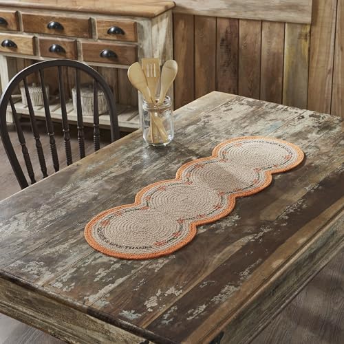 VHC Brands Harvest Blessings Natural Stencil Pumpkin Table Runner 12x36 Braided Cotton, Kitchen Dining Table Holiday Decoration, Decor for Fall and Thanksgiving - size: 12x36, style: Harvest Pumpkin