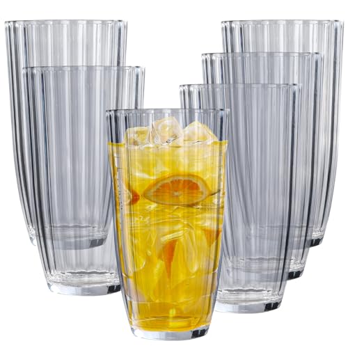 Acrylic Clear Highball Plastic Cups | Plastic Reusable Tumblers 20oz (Set of 6) | Stackable | BPA-free Tumblers | Shatterproof | Top-rack Dishwasher Safe - color: Transparent, size: 20 Ounces