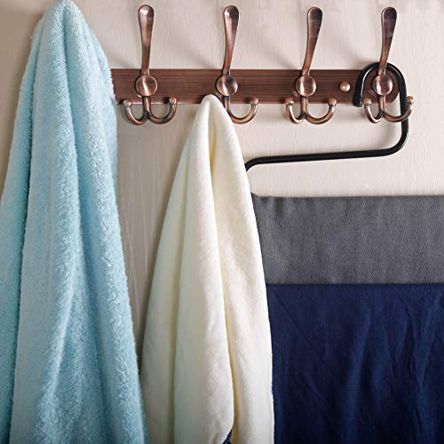 Wall Mounted Coat Rack - 5 Tri Hooks, Heavy Duty, Stainless Steel, Metal Coat Hook Rail for Coat Hat Towel Purse Robes Mudroom Bathroom Entryway (Antique Copper, 2 Packs) - color: Antique Copper, size: L=16" (2 Pcs)