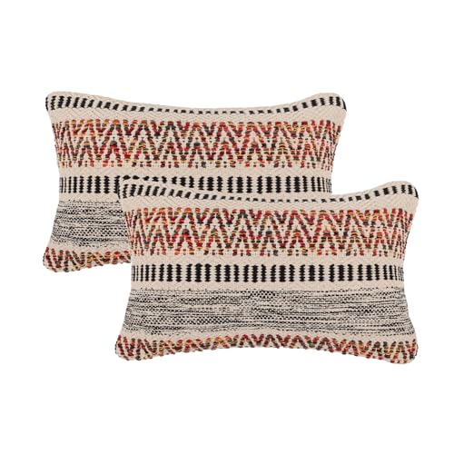 · REDEARTH · Boho Textured Handwoven Throw Pillow Cases, Motley Bohemia | 100% Cotton, 12x20"; Woven Tufted Decorative Farmhouse Cushion Covers; Set for Couch, Sofa, Bed, Chair, Dining, Covered Patio - color: Multicolor, size: 12" x 20" (Pack of 2)
