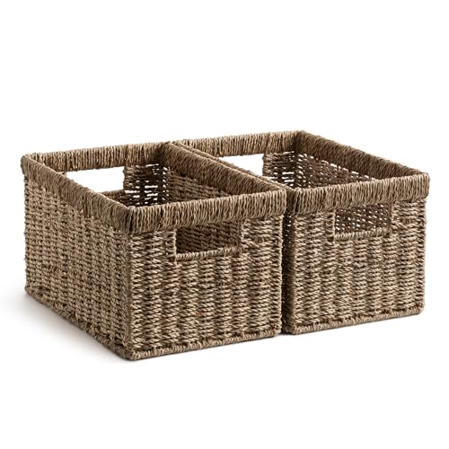 StorageWorks Wicker Baskets for Storage, Seagrass Storage Baskets, 2-Pack | Seagrass Baskets, Wicker Storage Baskets for Organizing, Wicker Storage Baskets for Shelves, Pantry Organizers and Storage - color: Natural (Seagrass), size: 2x 13"L x 8¼"W x 7"H