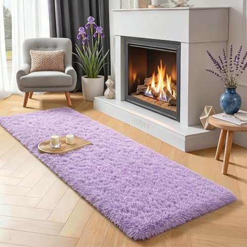 Purple Rug 2' x 6' Shaggy Runner Rugs for Bedroom Girls Living Room Hallway | Furry Rugs for Bedroom Princess, Bedside Rug Nursery Christmas Decor Shag Carpet for Kids Girls Teen's Room Decor Aesthetic - color: 2- Purple, size: 2' x 6' (Runner)