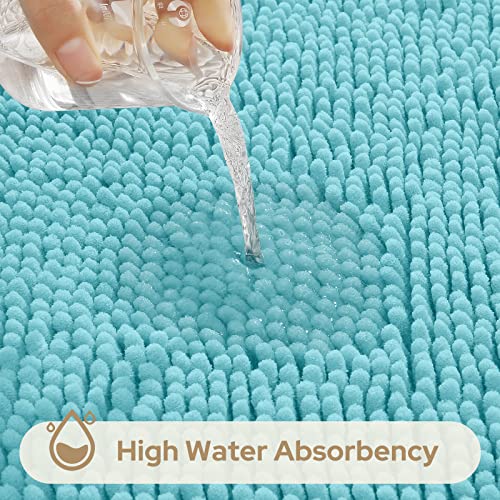 HOMEIDEAS 3 Pieces Bathroom Rugs, Ultra Soft Non Slip Absorbent Chenille Toilet Bath Mat Set (Aqua Blue) - color: Blue-aqua Blue, size: 17"x24"+20"x32"+U Shape 20"x24"