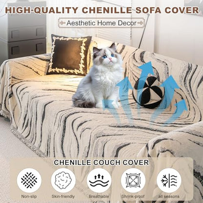 ROOMLIFE Couch Cover 3 Cushion Sofa, Washable Non Slip Furniture Sofa Protector Cover, Soft Chenille Sofa Slipcovers Sectional L Shape Dogs Couch Cover Throw Blanket with Tassels 71''X118'' - color: Cy#black, size: Large（71*118IN）