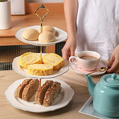 Sweejar 3 Tier Ceramic Cake Stand Wedding, Dessert Cupcake Stand for Tea Party Serving Platter (New White) - color: White1