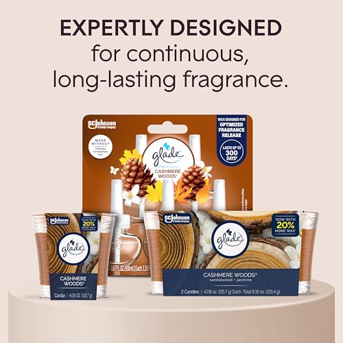 Glade 1-Wick Scented Candle Jar, Cashmere Woods, Air Freshener Infused with Essential Oils, 4.08 Oz, 2 Count