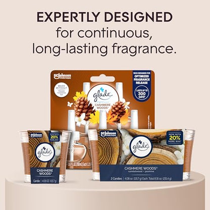Glade 1-Wick Scented Candle Jar, Cashmere Woods, Air Freshener Infused with Essential Oils, 4.08 Oz, 2 Count