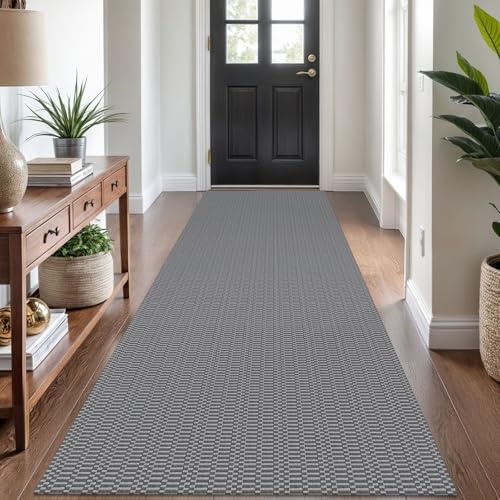KOZYFLY 3x8 Runner Rug, Washable Non Slip Woven Kitchen Hallway Rug, Grey | Braided cotton carpet runner with rubber backing for kitchens, hallways, entryways, bedrooms and high-traffic indoor floors - color: Charcoal Grey/Dark Grey, size: 3' x 8' (Rectan