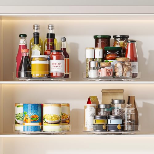 4 Pack 10 Inch Clear Lazy Susan Turntable Organizer for Cabinet, Non-Slip Acrylic Rotating Tray with Raised Edge, Spinning Spice Rack for Kitchen Pantry, Refrigerator, Vanity, Bathroom - size: 10inch - 4 Pack