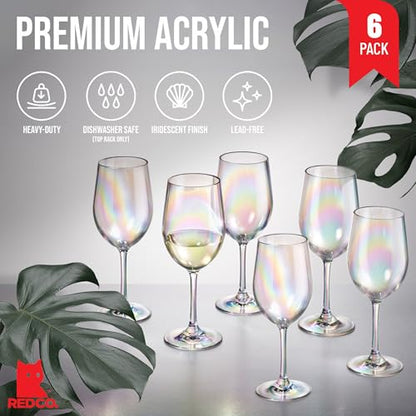 Red Co. Set of 6 Classic Clear Acrylic 12 Fl Oz Outdoor Wine Goblets with Iridescent Finish - color: Iridescent Clear