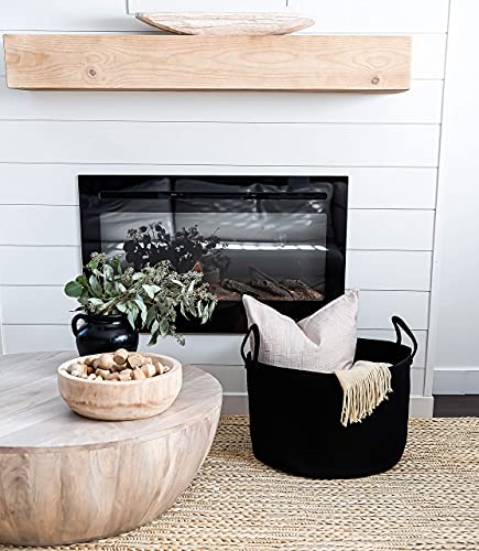 OrganiHaus Round Toy Basket & Blanket Basket, Cotton Rope 20x13" | Full Black - Round Cotton Rope Basket, 20x13" - color: Full Black, size: Wide
