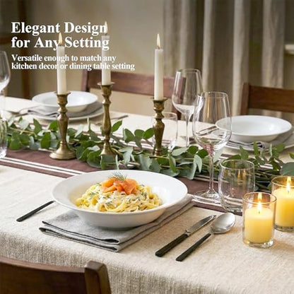 Soup and Pasta Bowls Set of 4, White Porcelain Wide Rim Salad Plates 27 oz Large Round Deep Plate 9 inch Ceramic Serving Bowl for Entree Dinner Noodle Kitchen Entertaining, Microwave & Dishwasher Safe - color: Round9.25"