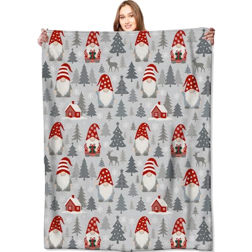 Gnome Blanket Christmas Nordic Holiday Decor Cute Xmas Throw Gifts for Kids Adults Lightweight Fleece Red Hat Cabin Snowy Tree Reindeer Blankets for Festive Winter Decoration 50x60in - color: Gnome, size: 50x60in