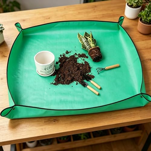 27.5" X 39.4" Large Repotting Mat Waterproof Gardening Mat for Indoor Plants, Foldable Transplanting Dirt Control Portable Potting Tray for Plant Lovers Gardening Gifts