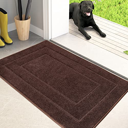 PURRUGS Dirt Trapping Door Mat Indoor Entrance, 20" x 31.5", Brown | Machine Washable, Non-Slip, Waterproof TPR Backing, Super Absorbent, Low Profile, Entryway Rug for Muddy Paws and Shoes - color: Brown, size: 20" X 31.5"