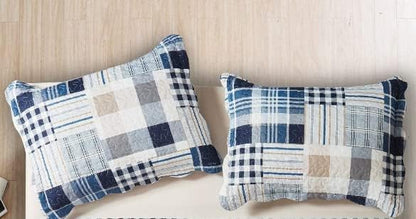 Brilliant Sunshine Multi Blue Plaids & Stripes Pillowshams Set, 20"x26"+2" | Patchwork Design, Quilted Standard Pillowcases, Washable Scallop Edge Pillow Covers, Pack of 2 - color: Blue, size: 20 x 26 inches
