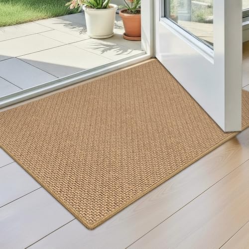Ultra Thin Indoor Door Mat 17"x29", Non-Slip Entryway Mat, Beige | Low Profile Fits Under Doors,Dirt Trapping Surface,Non-Slip Rubber Backing,Quick Drying,Indoor Entryway,Front Door - color: Beige, size: 17"x29"