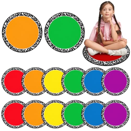 12 Pcs Rainbow Classroom Decor Carpet Seats for Preschool Kindergarten Learning Playing Area 17 Inch Round Classroom Rug Floor Cushions Non Slip Cushion Decor - color: Rainbow