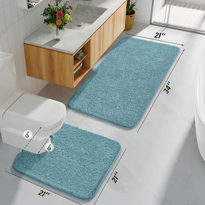 Spa Blue Bathroom Rug Set 2 Piece Bath Mat 21x34 U Shape Toilet Rug 21x21 | Absorbent,Washable,Non Slip Bathroom Rugs Sets,Contour Mat for Toilet - color: Spa Blue