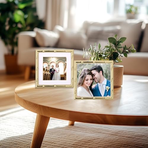 YiPinYin 4x4'' Gold Bamboo Design Metal Frame with mat for 3x3'' Set of 2, 3x3'' Elegant Gold Plated Metal Frame, Soft Touch Velvet Mat Desktop Frame - color: Gold, size: 4x4 Mat 3x3 2PK