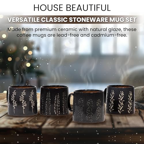 House Beautiful Versatile Classic Stoneware Mug Set - 20 oz, Set of 4 (Timeless Impressions) - color: Timeless Impressions