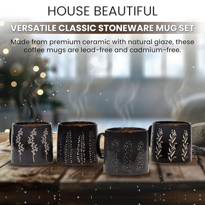 House Beautiful Versatile Classic Stoneware Mug Set - 20 oz, Set of 4 (Timeless Impressions) - color: Timeless Impressions