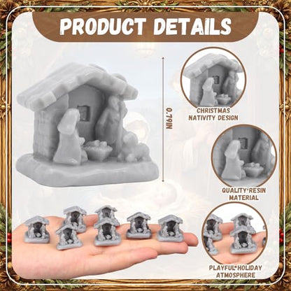 RoundFunny 50pcs Miniature Christmas Nativity Resin Holy Family with Manger | Mini Nativity Scene Figurines, Holy Family Stable Statue, Religious Gift DIY Crafts for Xmas Mantel Tiered Tray Table Decor - style: Christmas Nativity