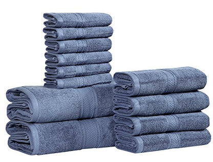 HILLFAIR 12 Piece- 600 GSM Cotton - Hotel Spa Towels Set- 2 Bath Towels, 4 Hand Towels, 6 Washcloths- Absorbent Super Soft Cotton Towels Set- Blue- 100% Cotton - color: Wedgewood Blue, size: 12 Piece Towel Set