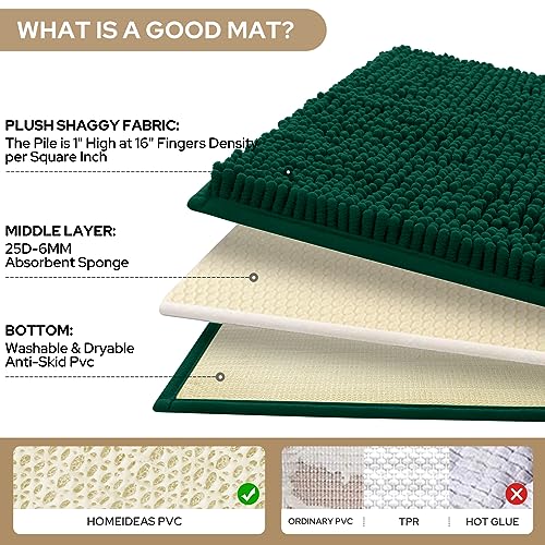 HOMEIDEAS 3 Pieces Bathroom Rugs, Ultra Soft Non Slip Absorbent Chenille Toilet Bath Mat Set (Dark Green) - color: Green-dark Green, size: 17"x24"+20"x32"+U Shape 20"x24"
