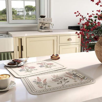Vinyl Waterproof Placemats Set of 6 Rectangular,12"*17"-Helena C | Wipeable Beautiful Print Place Mats,Stain Resistant,Heat Resistant,Everyday Meals,Kitchen,Dinning,Holiday,Decor - color: Helena C
