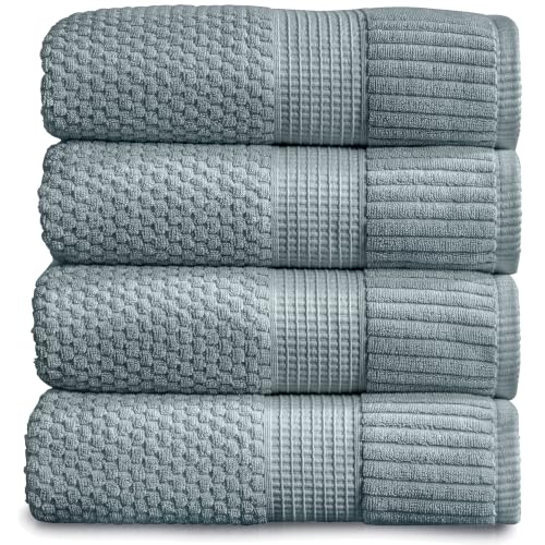 4 Pack 100% Cotton Bath Towels | Green Towels | Oeko‑TEX Standard 100 | Soft & Absorbent, Quick‑Dry | Trinity Collection - Stormy Sea - color: Stormy Sea, size: Bath Towels (4 Pack)