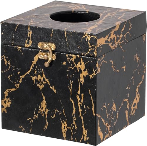 Black and Gold Marble Tissue Box Cover for Kleenex Box, Modern Elegant Tissue Box Holder with Lock for Bathroom, Bedroom, and Living Room, Square Shape Toilet Tissue Holder Organizer - color: Black Marble