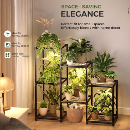 Laposso Plant Stand with Grow Light for Indoor Plants Corner 3 Tier Metal Plant Shelf Outdoor Grow Lights for Indoor Plants Bedroom Living Room