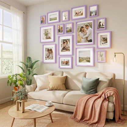 Vittanly Solid Wood 8x10 Picture Frames Set of 4, Purple | 5x7 Picture Frame with Mat, Gallery Wall Frame Set, 8 x 10 Frame for Wall & Tabletop Display, Family, Pet, Christmas - color: Purple, size: 8x10