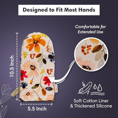Crae Home Cute Cotton Oven Mitt, Heat-Resistant Kitchen Mitt for Baking Use | Silicone Grip Lined, Hanging Loop, Pot Holder Style Oven Glove, Baking & Cooking, 10.5 x 5.5 Inch, Ester Pattern Kitchen Mitt - color: Ester