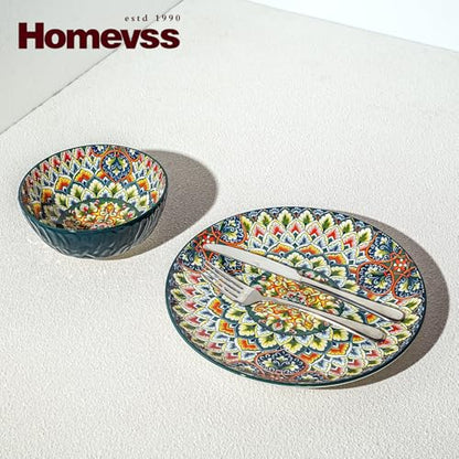 Boho 10 Pieces Dinnerware Sets, Plates and Bowls Set, Porcelain Dishes Set for 2, Microwave and Dishwasher Safe, Scratch Resistant, Bohemian Style Dining Ware, Green - color: Green