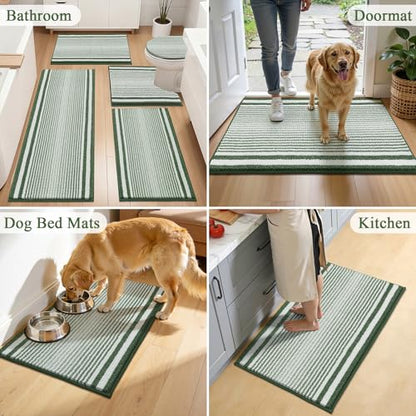 HEBE Chenille Bathroom Rugs Sets 3 Piece, Non Slip Washable Bath Mats Set | Absorbent Bathroom Mat Set, Soft Bath Rugs, Ultra Plush Bath Mat and U-Shaped Contour Toilet Rug Set for Shower,Sage Green - color: Sage Green