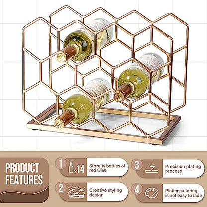 14 Bottle Countertop Wine Rack - Freestanding Modern Gold Metal Wine Rack - Tabletop Wine Holder Stand for Cabinet, Pantry, Wine Bottle Storage…… - color: Gold
