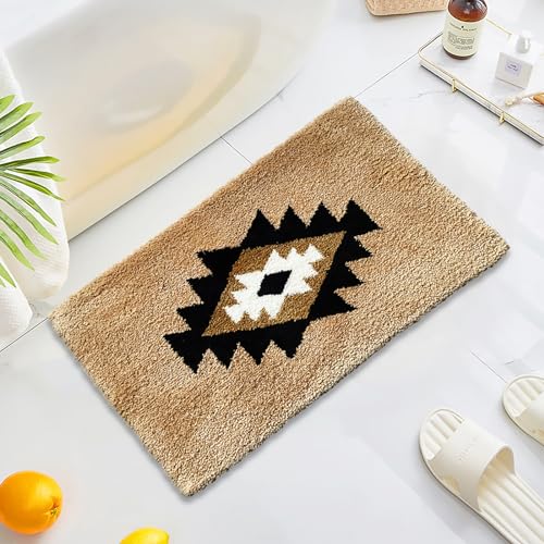Boho Bath Mats Non Slip Geometric Bathroom Rugs Fluffy Soft Absorbent Bath Rug for Bathroom Shower Sink Home Entryway Bohemian Farmhouse Decor 30"×20", Camel - color: L Bohemian