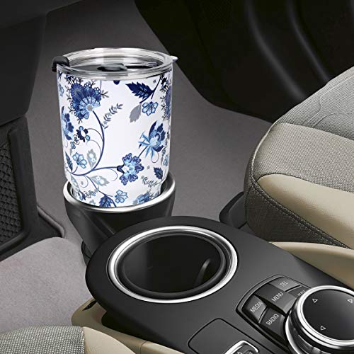 SYACOT 30oz Tumbler Double Wall Stainless Steel Vacuum Insulated Travel Mug with Splash-Proof Lid Metal Straw and Brush - color: Blue and White Porcelain-30oz