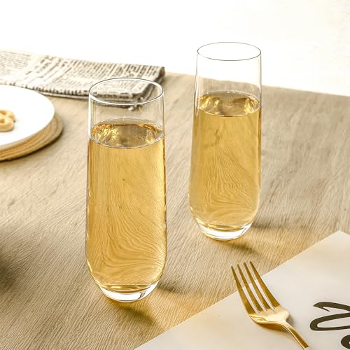 Stemless Champagne Flutes Set of 12, 10 oz Modern Clear Glasses | Stemless Clear Glasses for Champagne, Mimosas, Prosecco and Cocktails, Dishwasher Safe, Ideal for Weddings, Parties and Home