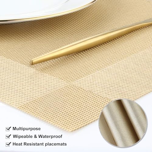 DACHUI Placemats Set of 8, Stylish Woven Place Mats, Washable & Durable - color: Gold, size: 8PCS